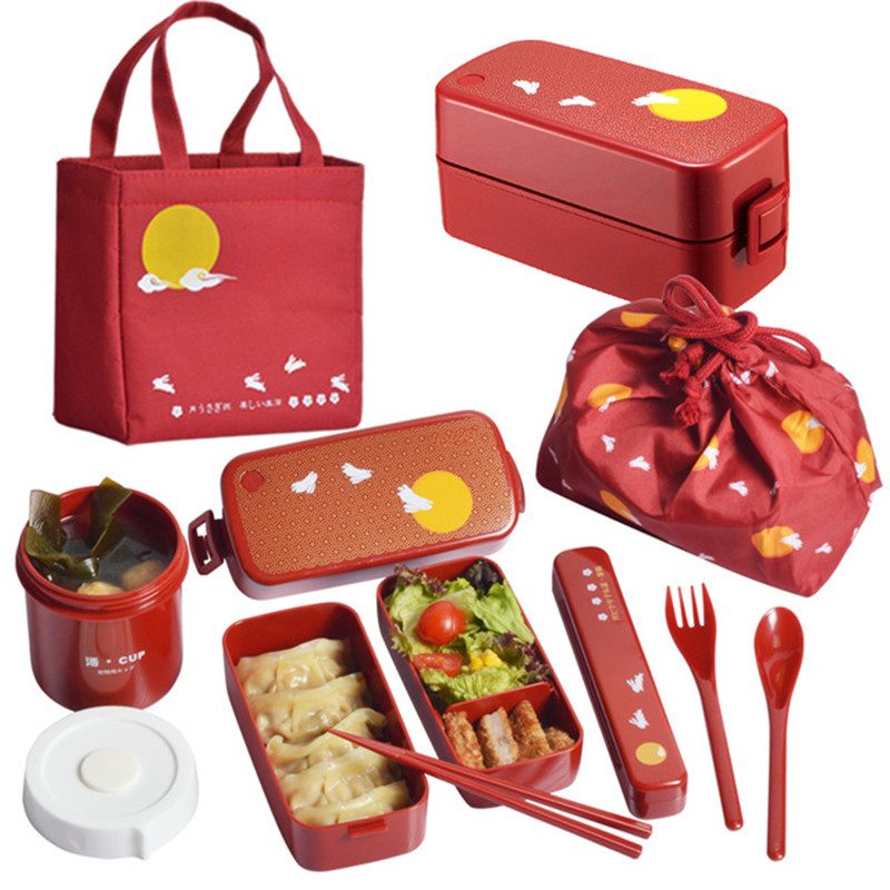 Double Deck Box Japanese Bento Box Heating Plastic Dinnerware Set