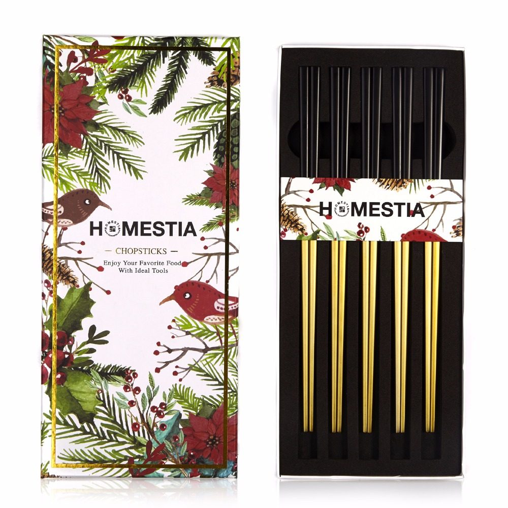 Homestia 2-Colors Designed Stainless Steel Chopsticks Set