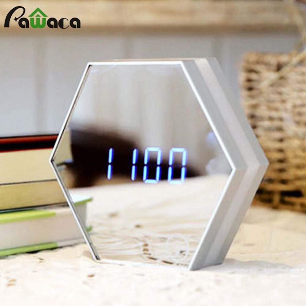 Pawaca Multi-function Led Digital Alarm Clock Night Light Temperature Display Mirror Thermometer