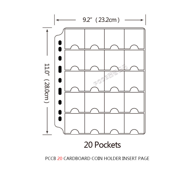 PCCB 20 Grid Cardboard Coin Holder Album Insert Page Sheets