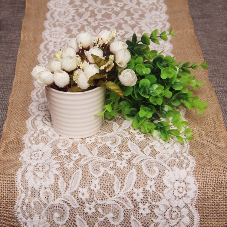 SunnyRain 10-Piece Luxury Lace Burlap Table Runner