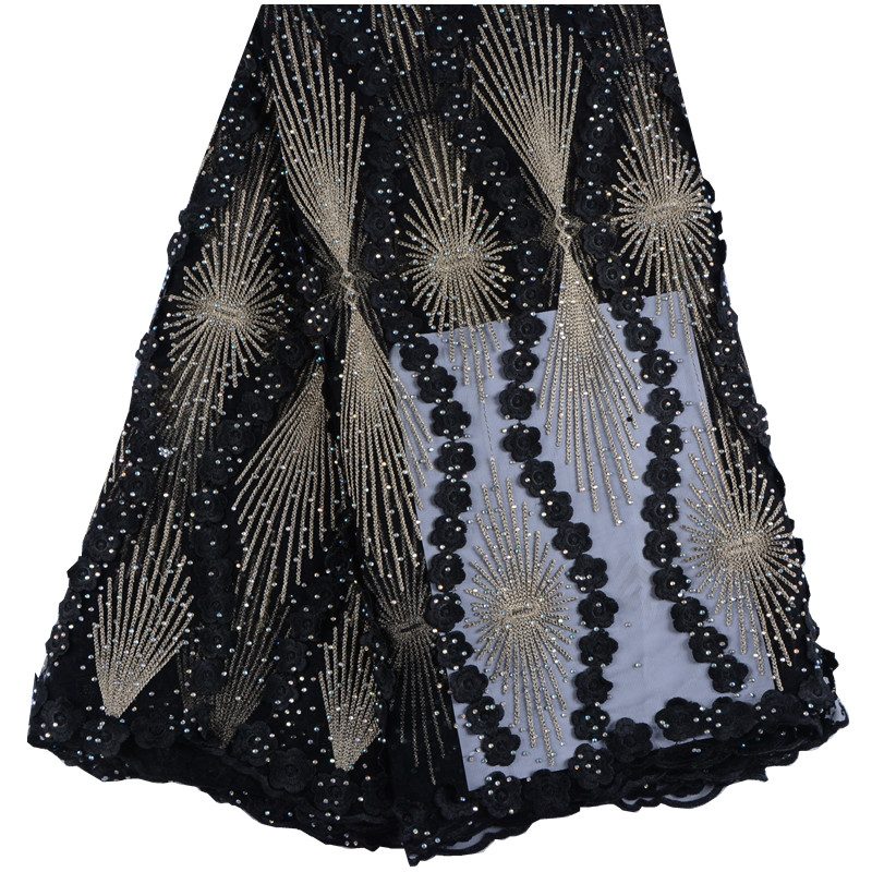 Black Color Nigerian Tulle African Lace Fabric