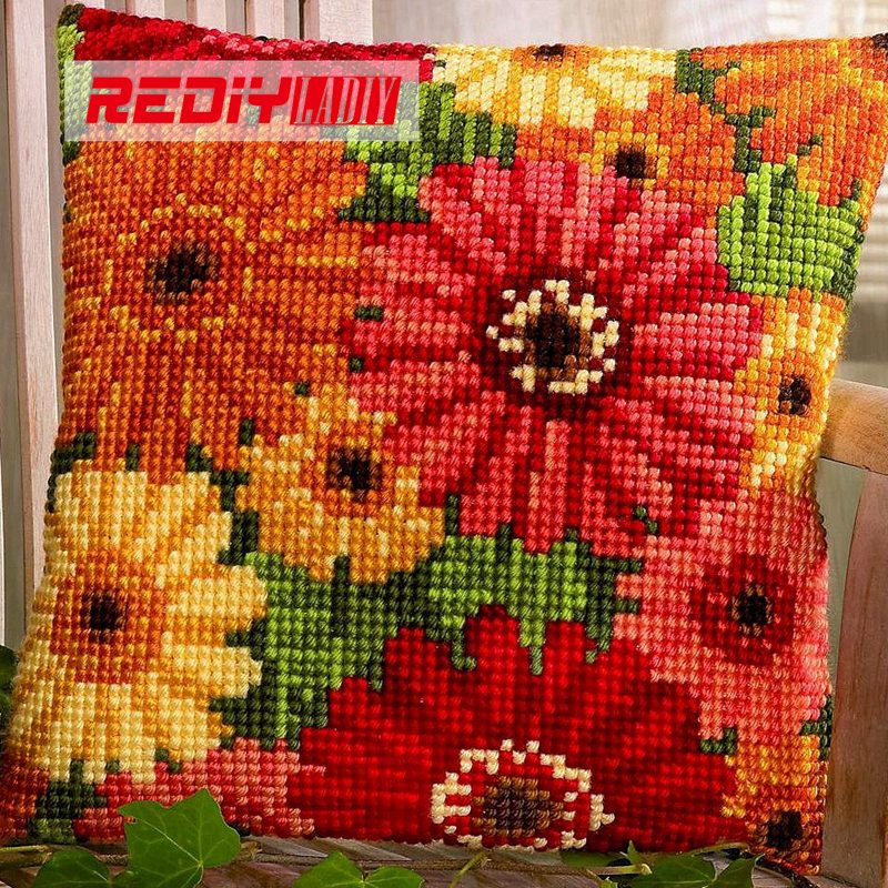 DIY SUMMER FLOWERS Cushion Cover Cross Stitch
