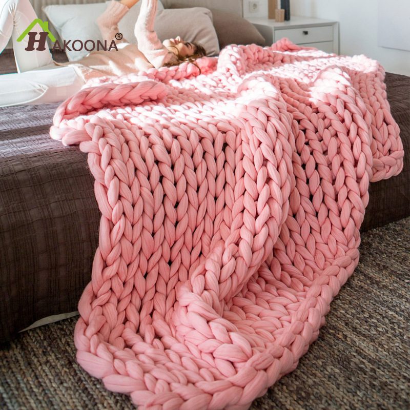 HAKOONA Chunky Knitted Coral Fleece Fabric Rectangle Blankets
