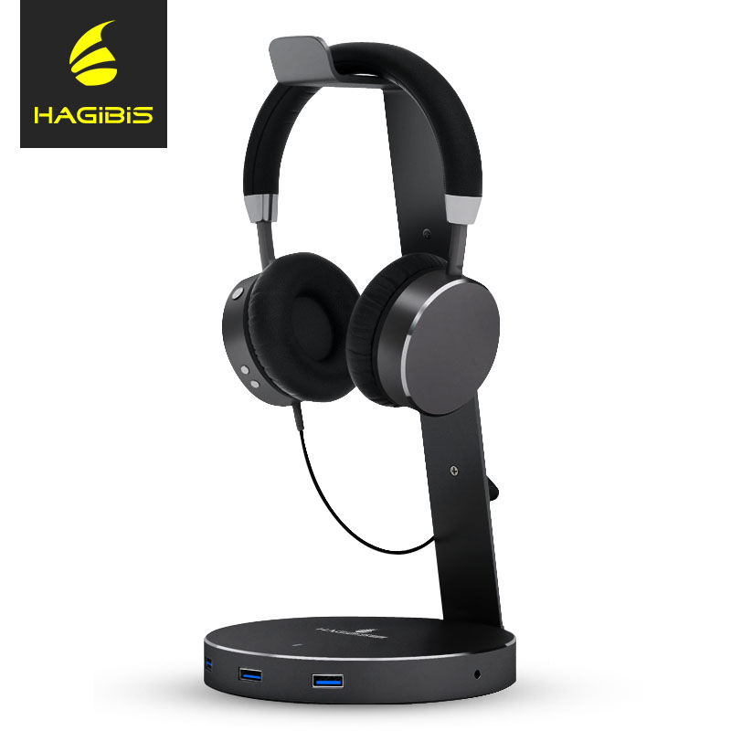 Hagibis Headset Earphone Stand Holder With 3 Ports Bracket and Headphone Cable Storage