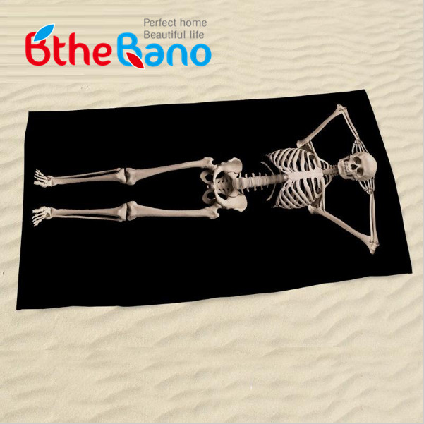 bthe bano New Black Color Halloween 3D Human Skeleton Skull Large Bath Beach Bathroom Towel