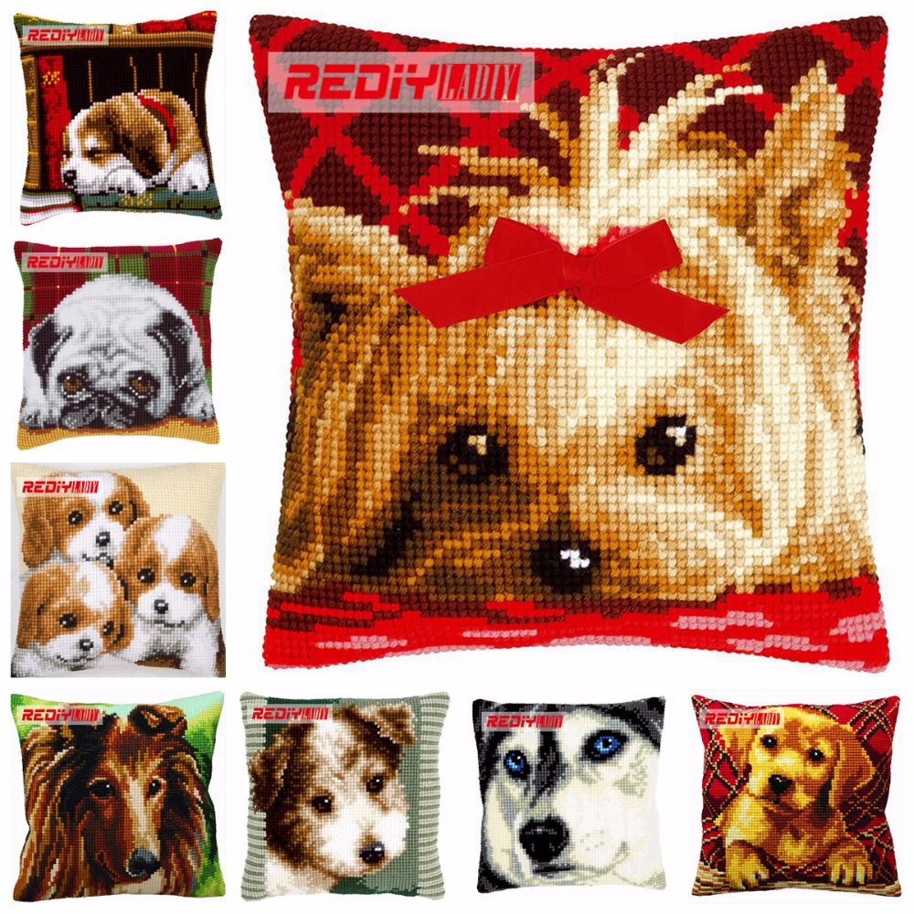 YORKSHIRE WITH BOW Pillow Case Acrylic Yarn Cross-Stitch Kits