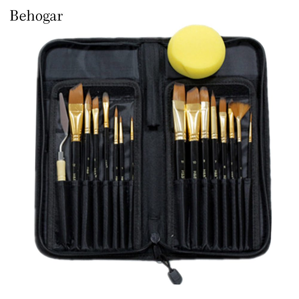 Behogar 17 pieces Nylon Hair Artist Paint Brushes Set